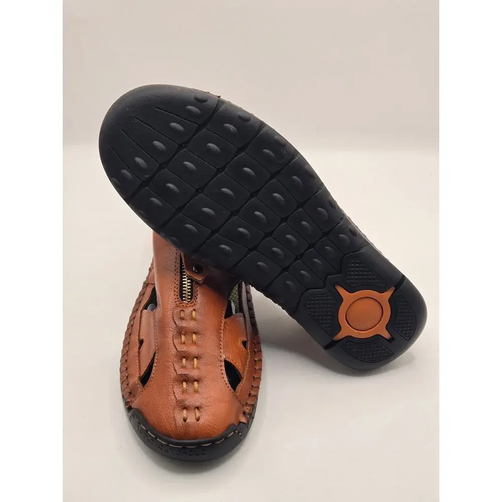 Men's Leather Fisherman Sandals Brown Comfort Slingback US 8 EU 41 New
